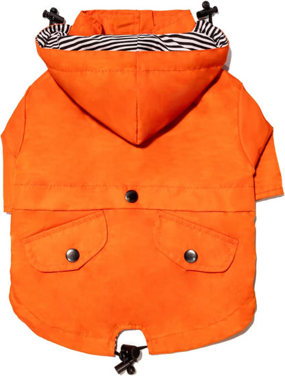 Zip up Dog Raincoats with Reflective Buttons, Pockets, Rain/Water Resistant, Adjustable Drawstring, & Removable Hood - XXS to XXL - Stylish Premium Dog Raincoats (Orange, X-Small)