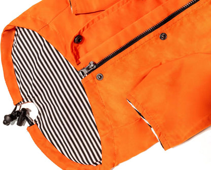 Zip up Dog Raincoats with Reflective Buttons, Pockets, Rain/Water Resistant, Adjustable Drawstring, & Removable Hood - XXS to XXL - Stylish Premium Dog Raincoats (Orange, X-Small)