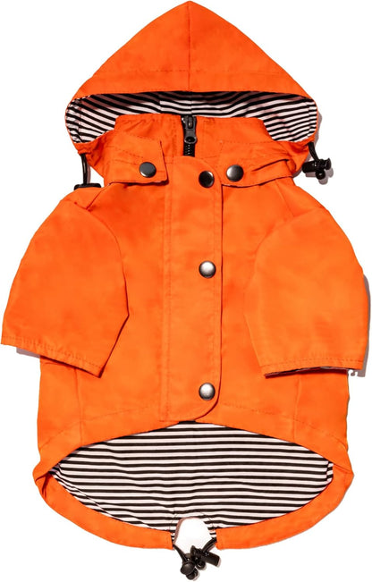 Zip up Dog Raincoats with Reflective Buttons, Pockets, Rain/Water Resistant, Adjustable Drawstring, & Removable Hood - XXS to XXL - Stylish Premium Dog Raincoats (Orange, X-Small)