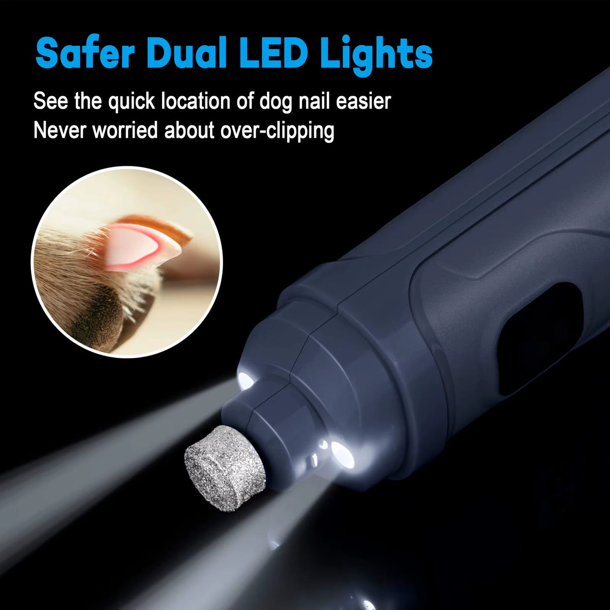 PAWSUNDAY Dog Nail Grinder with 2 LED Light 8000-10000 RPM Powerful Electric Pet Nail Trimmer for Dog Cat and Small Animal