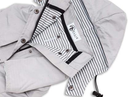 Zip up Dog Raincoats with Reflective Buttons, Pockets, Rain/Water Resistant, Adjustable Drawstring, & Removable Hood - XXS to XXL - Stylish Premium Dog Raincoats (Light Grey, Large)