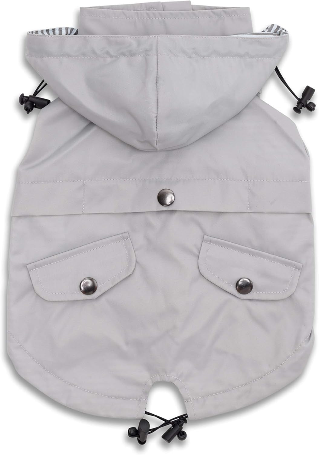 Zip up Dog Raincoats with Reflective Buttons, Pockets, Rain/Water Resistant, Adjustable Drawstring, & Removable Hood - XXS to XXL - Stylish Premium Dog Raincoats (Light Grey, Large)