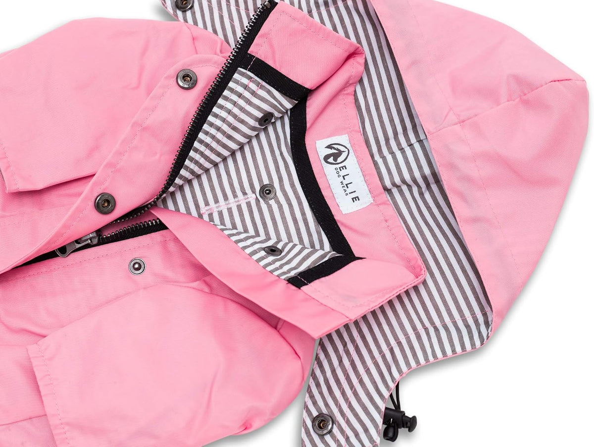 Zip up Dog Raincoats with Reflective Buttons, Pockets, Rain/Water Resistant, Adjustable Drawstring, & Removable Hood - XXS to XXL - Stylish Premium Dog Raincoats (Pink, Small)