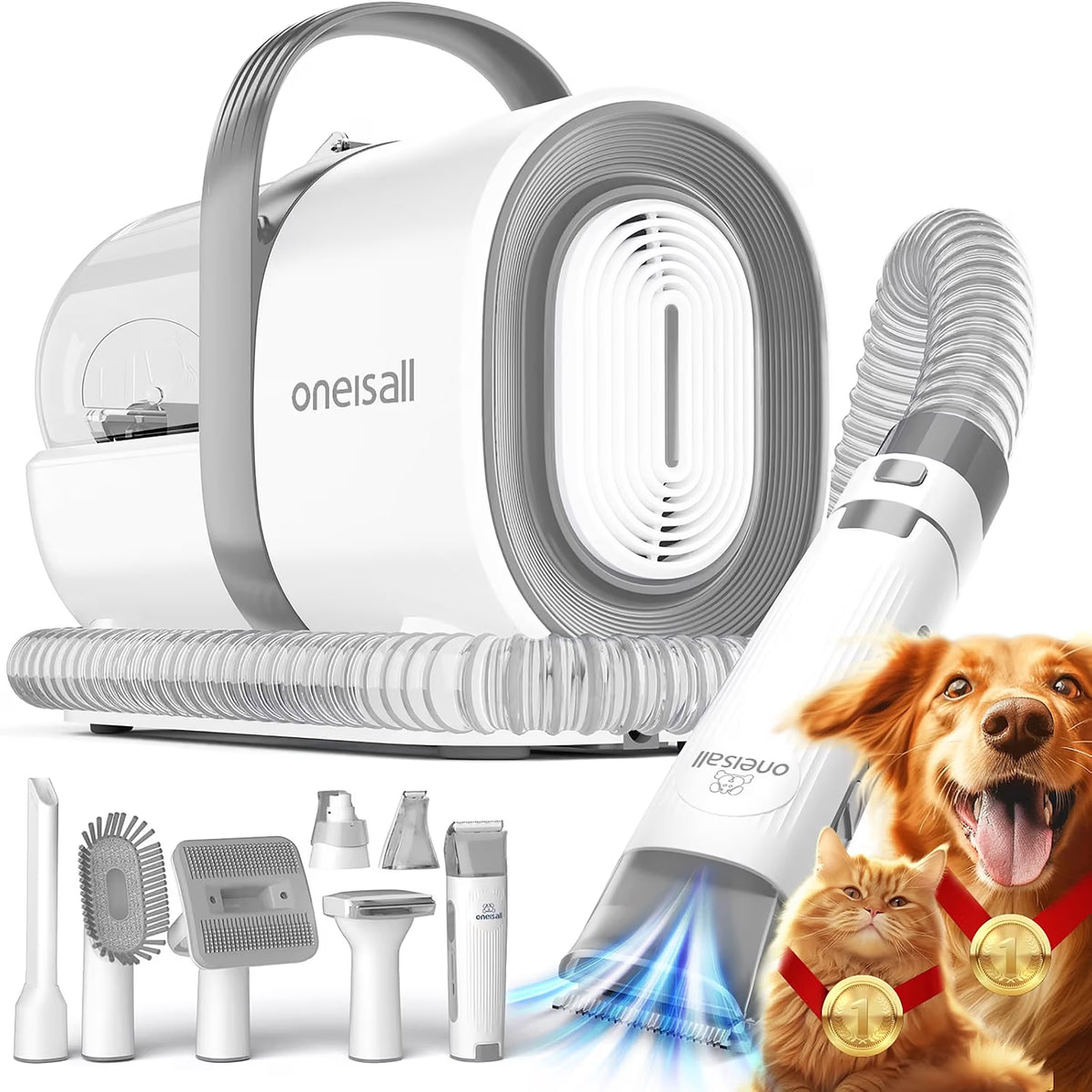 7 in 1 Dog Grooming Kit, Low Noise Pet Grooming Vacuum with 1.5 L Dust Cup, Dog Vacuum for Shedding Grooming, with 7 Professional Grooming Tools for Dogs Cats Pet Hair & Home Cleaning, Gray