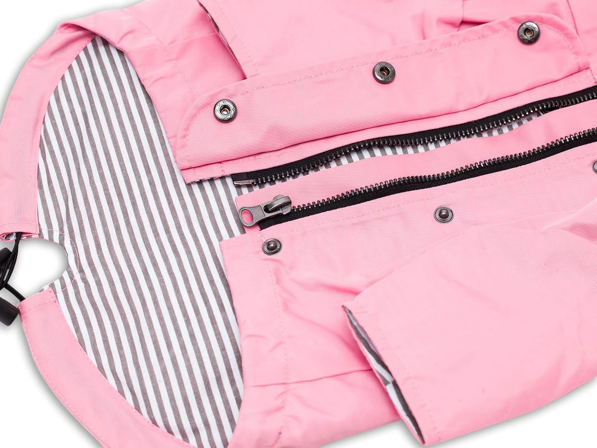 Zip up Dog Raincoats with Reflective Buttons, Pockets, Rain/Water Resistant, Adjustable Drawstring, & Removable Hood - XXS to XXL - Stylish Premium Dog Raincoats (Pink, Small)