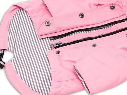 Zip up Dog Raincoats with Reflective Buttons, Pockets, Rain/Water Resistant, Adjustable Drawstring, & Removable Hood - XXS to XXL - Stylish Premium Dog Raincoats (Pink, Small)