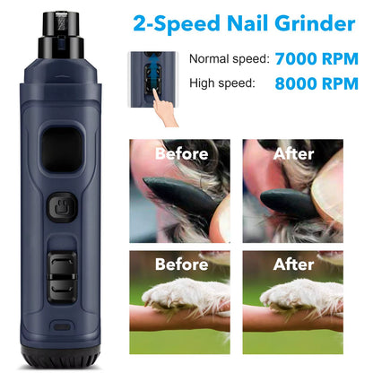 PAWSUNDAY Dog Nail Grinder with 2 LED Light 8000-10000 RPM Powerful Electric Pet Nail Trimmer for Dog Cat and Small Animal