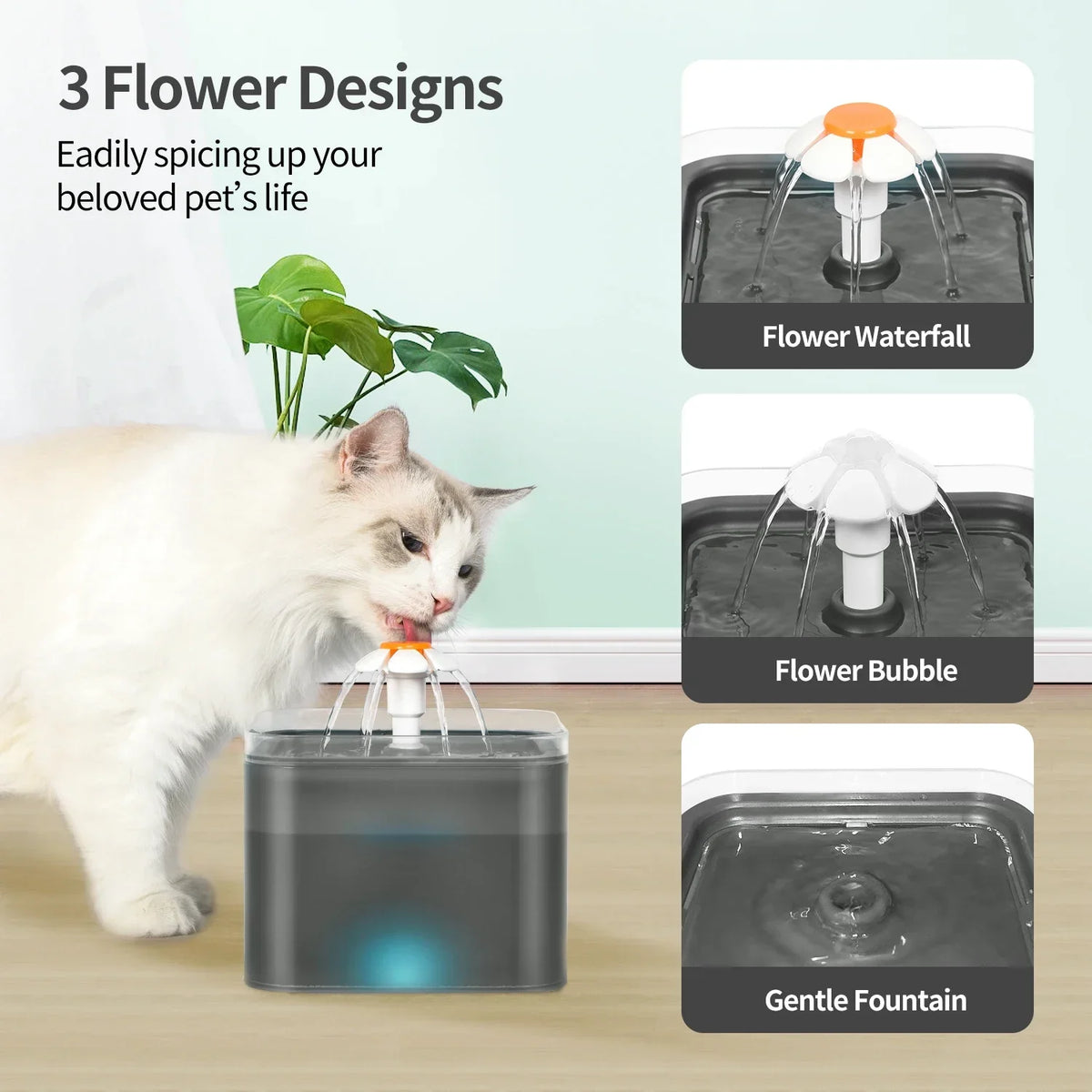 Cat Water Fountain 67Oz/2L for Pet Small Dogs Drinking Ultra Silent with LED Lighting Water Dispenser Automatic Drinking