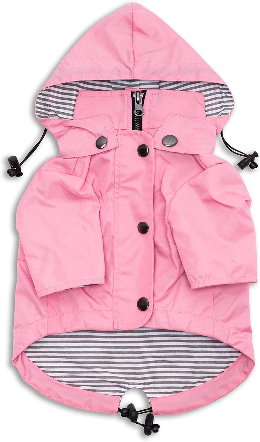 Zip up Dog Raincoats with Reflective Buttons, Pockets, Rain/Water Resistant, Adjustable Drawstring, & Removable Hood - XXS to XXL - Stylish Premium Dog Raincoats (Pink, Small)