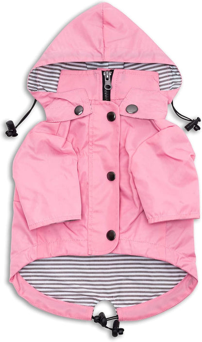 Zip up Dog Raincoats with Reflective Buttons, Pockets, Rain/Water Resistant, Adjustable Drawstring, & Removable Hood - XXS to XXL - Stylish Premium Dog Raincoats (Pink, Small)