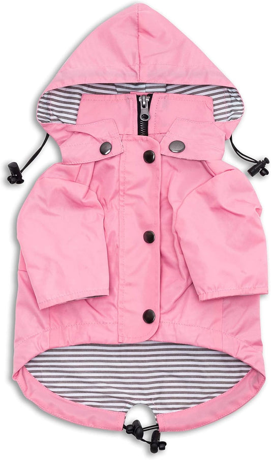 Zip up Dog Raincoats with Reflective Buttons, Pockets, Rain/Water Resistant, Adjustable Drawstring, & Removable Hood - XXS to XXL - Stylish Premium Dog Raincoats (Pink, Small)